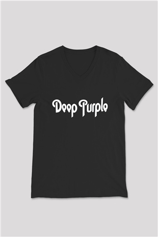 Deep Purple Siyah Unisex V Yaka Tişört T-Shirt