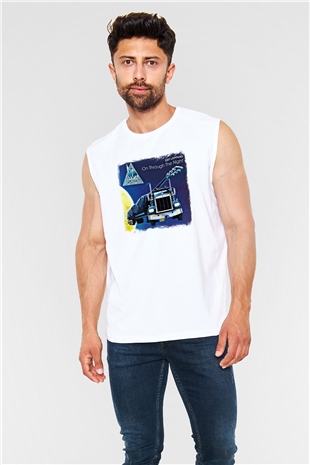 Def Leppard Baskılı Unisex Beyaz Kolsuz Tişört