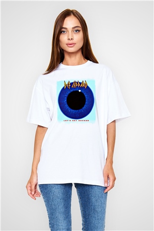 Def Leppard Baskılı Unisex Beyaz Oversize Tişört