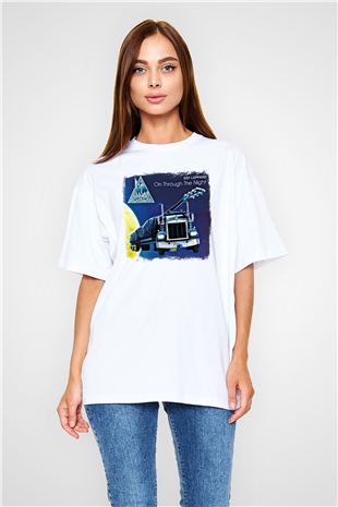 Def Leppard Baskılı Unisex Beyaz Oversize Tişört