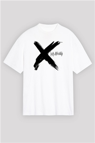 Def Leppard Baskılı Unisex Beyaz Oversize Tişört