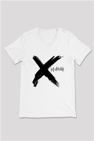 Def Leppard Baskılı Unisex Beyaz V Yaka Tişört