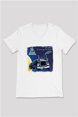 Def Leppard Baskılı Unisex Beyaz V Yaka Tişört