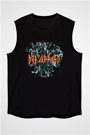 Def Leppard Baskılı Unisex Siyah Kolsuz Tişört