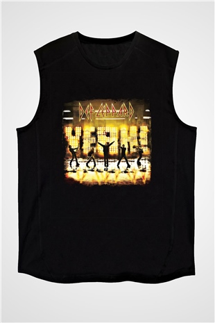 Def Leppard Baskılı Unisex Siyah Kolsuz Tişört