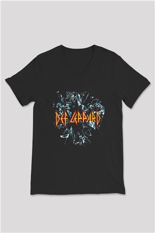 Def Leppard Siyah Unisex V Yaka Tişört T-Shirt