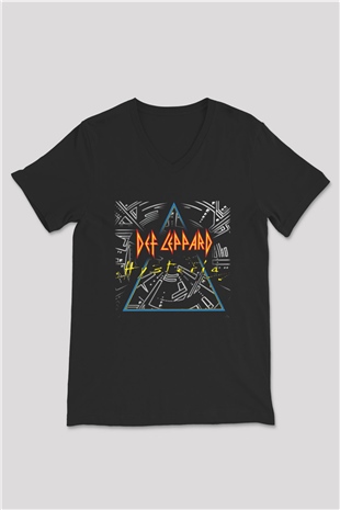 Def Leppard Siyah Unisex V Yaka Tişört T-Shirt