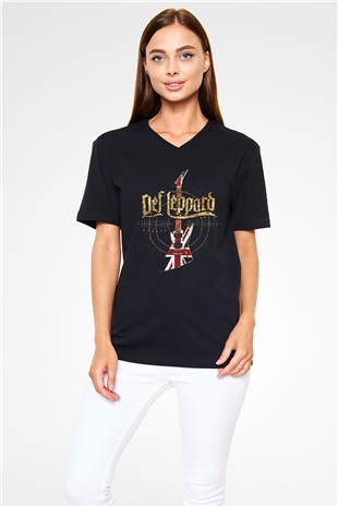 Def Leppard Siyah Unisex V Yaka Tişört T-Shirt