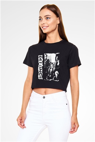 Defiance Siyah Crop Top Tişört