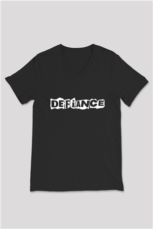 Defiance Siyah Unisex V Yaka Tişört