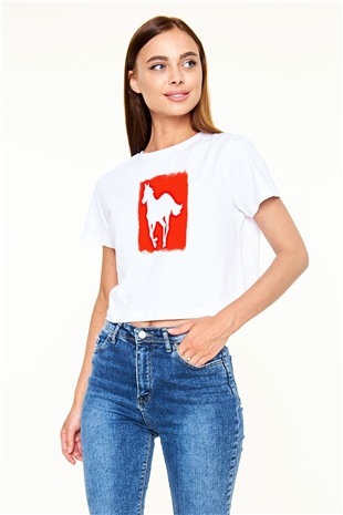 Deftones Baskılı Unisex Beyaz Crop Top Tişört