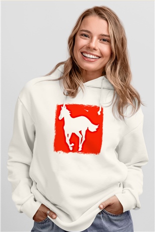 Deftones Baskılı Unisex Beyaz Hoodie