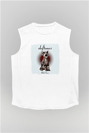 Deftones Baskılı Unisex Beyaz Kolsuz Tişört
