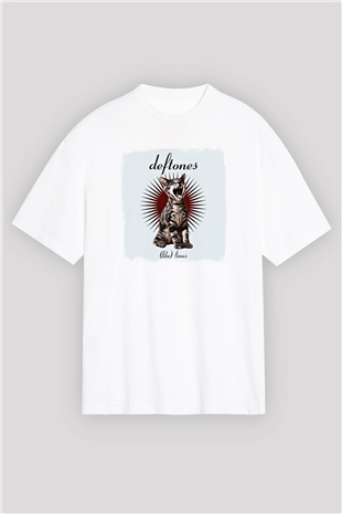 Deftones Baskılı Unisex Beyaz Oversize Tişört