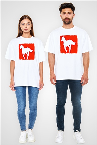 Deftones Baskılı Unisex Beyaz Oversize Tişört