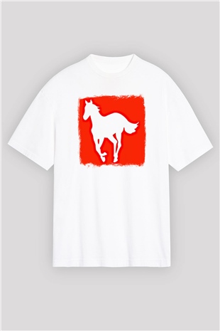 Deftones Baskılı Unisex Beyaz Oversize Tişört