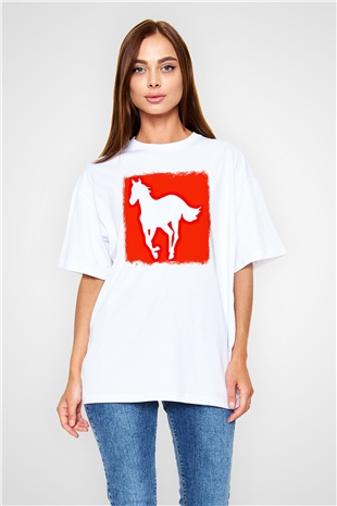 Deftones Baskılı Unisex Beyaz Oversize Tişört