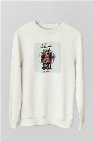 Deftones Baskılı Unisex Beyaz Sweatshirt
