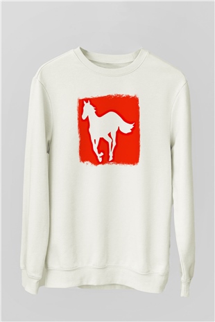 Deftones Baskılı Unisex Beyaz Sweatshirt
