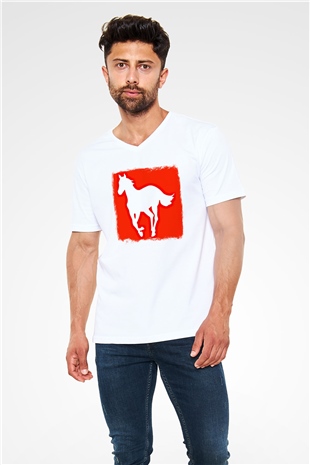 Deftones Baskılı Unisex Beyaz V Yaka Tişört