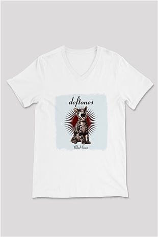 Deftones Baskılı Unisex Beyaz V Yaka Tişört