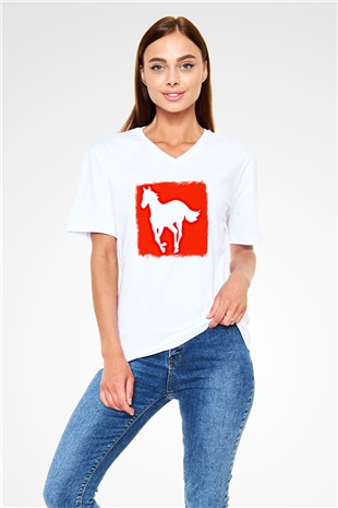 Deftones Baskılı Unisex Beyaz V Yaka Tişört