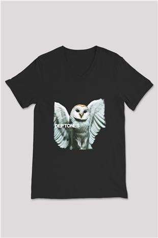 Deftones Baskılı Unisex Siyah V Yaka Tişört