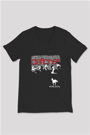 Deftones Baskılı Unisex Siyah V Yaka Tişört