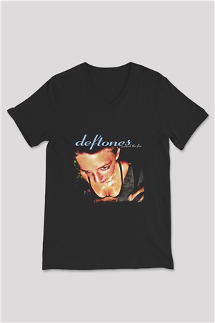 Deftones Baskılı Unisex Siyah V Yaka Tişört