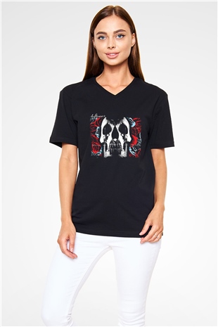Deftones Baskılı Unisex Siyah V Yaka Tişört