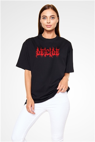 Deicide Baskılı Unisex Siyah Oversize Tişört - Tshirt