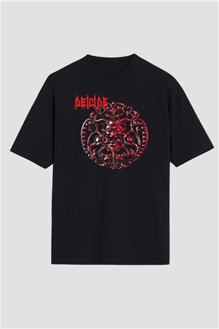 Deicide Baskılı Unisex Siyah Oversize Tişört - Tshirt