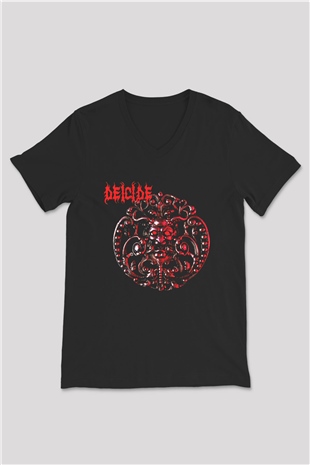 Deicide Baskılı Unisex Siyah V Yaka Tişört - Tshirt