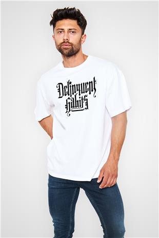 Delinquent Habits Baskılı Beyaz Unisex Oversize Tişört - Tshirt