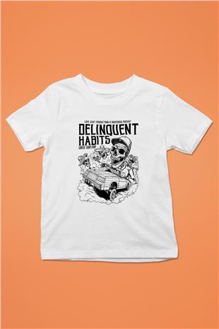 Delinquent Habits Baskılı Beyaz Unisex Beyaz Çocuk Tişört - Tshirt