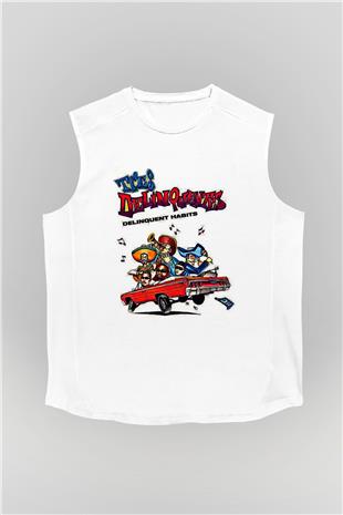Delinquent Habits Baskılı Beyaz Unisex Kolsuz Tişört - Tshirt