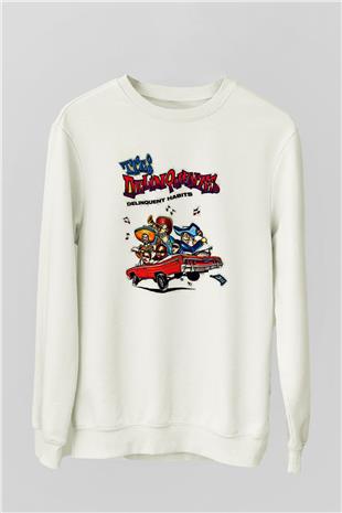 Delinquent Habits Baskılı Beyaz Unisex Sweatshirt
