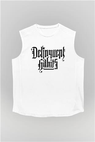 Delinquent Habits Baskılı Beyaz Unisex Kolsuz Tişört - Tshirt