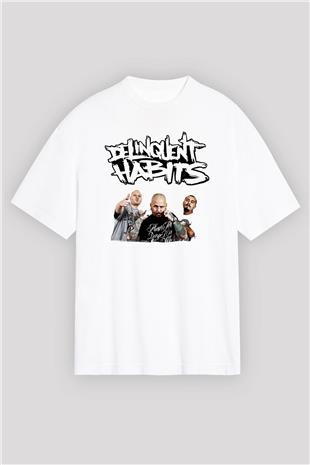 Delinquent Habits Baskılı Beyaz Unisex Oversize Tişört - Tshirt