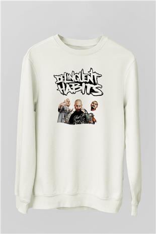 Delinquent Habits Baskılı Beyaz Unisex Sweatshirt