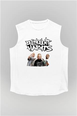 Delinquent Habits Baskılı Beyaz Unisex Kolsuz Tişört - Tshirt