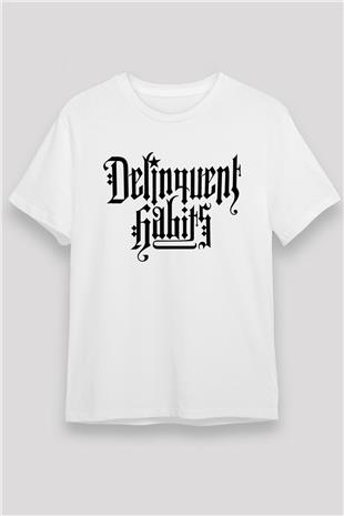 Delinquent Habits Baskılı Unisex Beyaz Tişört - Tshirt