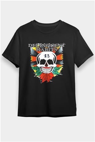 Delinquent Habits Baskılı Unisex Siyah Tişört - Tshirt