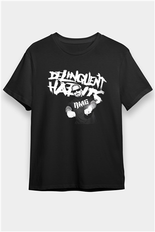 Delinquent Habits Baskılı Unisex Siyah Tişört - Tshirt