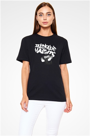 Delinquent Habits Baskılı Unisex Siyah Tişört - Tshirt