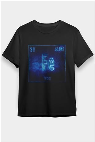 Demir Atom Numarası Baskılı Unisex Siyah Tişört
