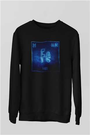 Demir Atom Numarası Baskılı Unisex Siyah Sweatshirt