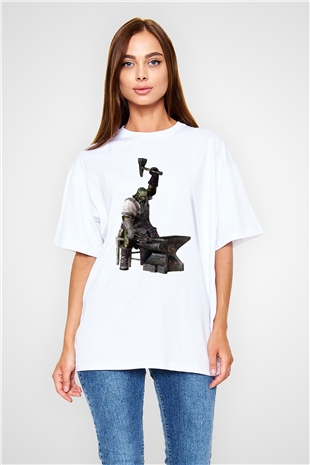 Demirci Beyaz Unisex Oversize Tişört T-Shirt