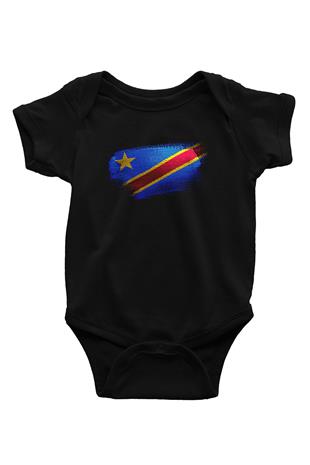 Demokratik Kongo Cumhuriyeti - Democratic Republic Congo Bayrağı Baskılı Unisex Siyah Bebek Body - Zıbın