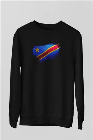 Demokratik Kongo Cumhuriyeti - Democratic Republic Congo Bayrağı Baskılı Unisex Siyah Sweatshirt